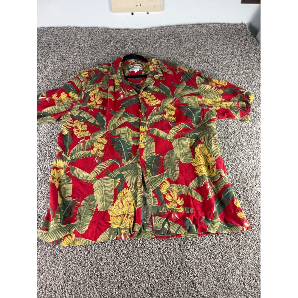 Paradise Found Honolulu Hawaii Mens XL Red Banana Leaf Tropical Hawaiian‎ Shirt